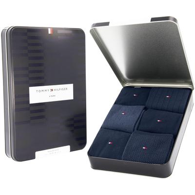 Socken TOMMY HILFIGER "TH MEN SOCK 6P TIN GIFTBOX BIRDSEYE", Herren, Gr. 39-42, blau (navy), Baumwollmischung, unifarben, normal, Socken, Geschenkbox, ideal zum Verschenken, Baumwoll-Stretch Image