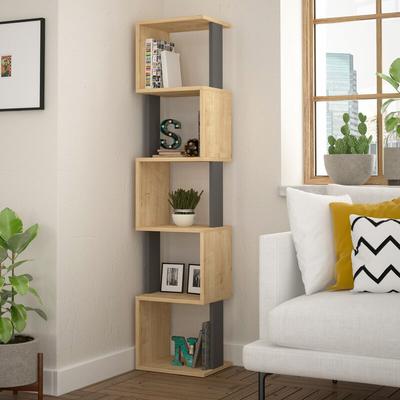 Piri Modernes Bücherregal Display Unit Eiche Natur Anthrazit Grau Hoch 161cm - Anthracite Grey Image