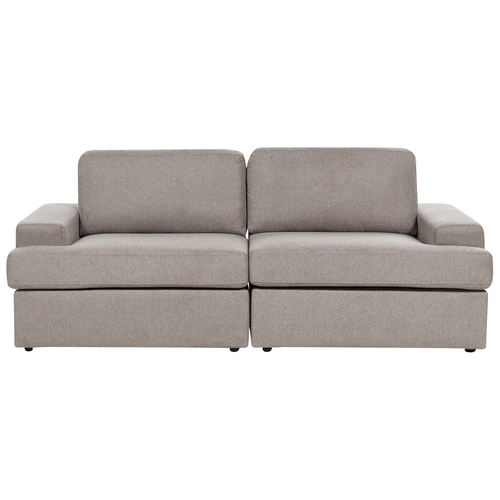 3-Sitzer Sofa Taupe Stoffbezug Breite Armlehnen Sitzfläche Dicke Sitzkissen Retro Stil Wohnzimmer Ausstattung Polstersofa Stoffsofa Sitzmöbel