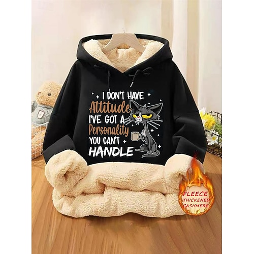 Frauen Hoodie Sweatshirt Pullover Fleece gefüttert warme Pyjamas Tier Buchstaben Straße Alltagskleidung Taschen Druck lässig Komfort Langarm Mikro-elastisch Herbst Winter Herbst Winter Komfort