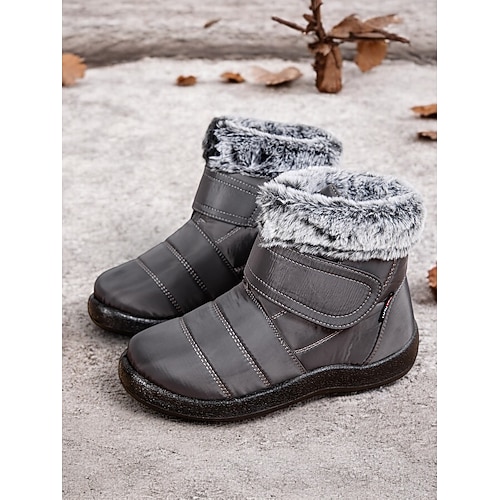 wasserdichte Winterstiefel für Damen mit Kunstfellfutter und verstellbarem Klettverschluss – warme und bequeme Schneestiefel Image
