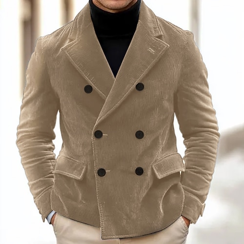 Herren Cordjacke Blazer aus Cord Geschäft Cocktailparty Hochzeitsfeier Modisch Brautkleider schlicht Herbst Winter Polyester Kord Glatt Taste Tasche Komfortabel Doppelreihiger Verschluss Blazer Blau Image