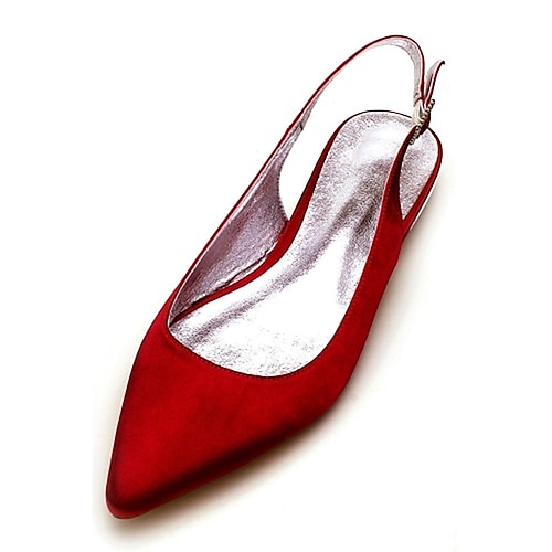 Damen Hochzeitsschuhe Übergrössen Brautschuhe Flacher Absatz Schlaufen Heel Spitze Zehe Minimalismus Satin Schnalle Weiß Elfenbein Silber Image