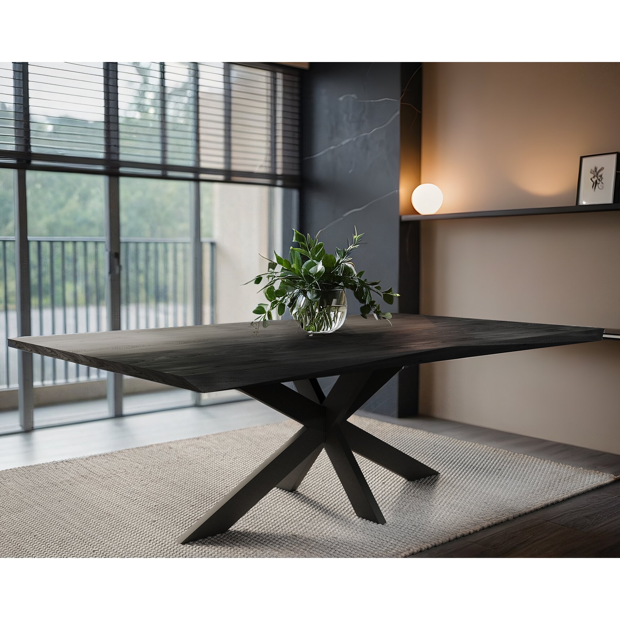 BlackWood »Table4YOU Austin Black Edition« Wildeiche Massivholztisch Baumkante / Wildeiche schwarz / 4 cm / 240x100 cm