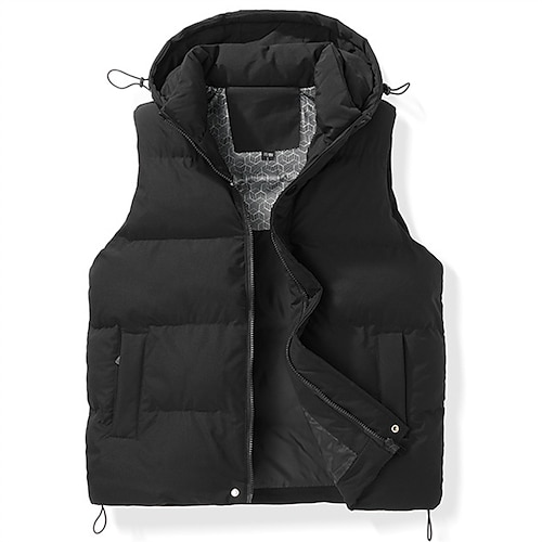 Herren Puffer Weste Kapuzenweste Weste Steppweste Täglich Verabredung Urlaub Modisch Brautkleider schlicht Herbst Winter Tasche Polyester warm halten Komfortabel Feste Farbe Reisverschluss Mit Kapuze Image