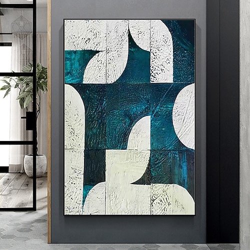 Mintura handgefertigte abstrakte geometrische Farbblock-Ölgemälde auf Leinwand, Wandkunst, Dekoration, modernes Bild für die Inneneinrichtung, gerolltes, rahmenloses, ungedehntes Gemälde Image