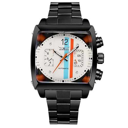 JARAGAR 569 Herren Automatische Mechanische Uhr Mode Retro Design Quadrat Zifferblatt Datum Woche Wasserdicht Stahlband Freizeit Armbanduhr