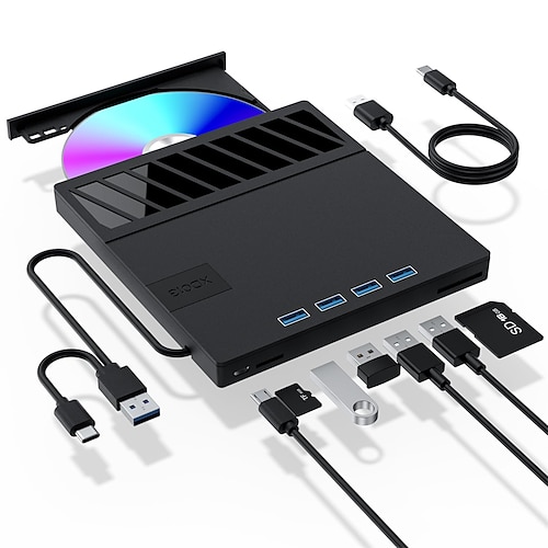 externes CD/DVD-Laufwerk für Laptops, 7-in-1-USB-Ultraflacher tragbarer CD/DVD-Player-Brenner, kompatibel mit externem DVD-Player für Laptops Image