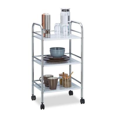 relaxdays Servierwagen Metall mit 3 Ablagen silber Image