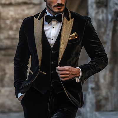 Men's Wedding Party Suits Black Fashion Party Solid Colored Standard Fit 3 Piece Single Breasted One-button