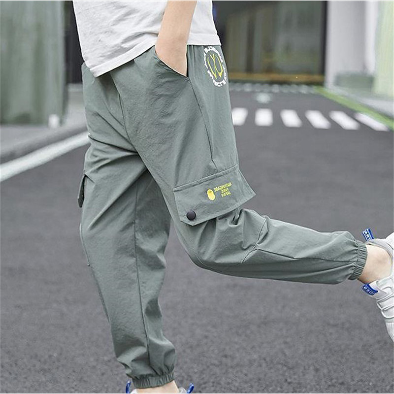 Kids Boys' Pants Cargo Pants Trousers Patchwork Pocket Solid Color Quick Dry Breathable Comfort Pants Outdoor Cotton Daily Basic Black Army Green Khaki Mid Waist