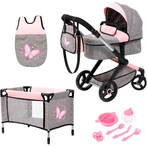 Kombi-Puppenwagen BAYER ""Xeo Mega, grau/rosa"" Puppenwagen grau (grau/rosa) Kinder