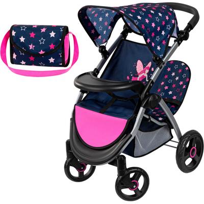 Puppen-Zwillingsbuggy BAYER "Twin Star, blau/pink" Puppenwagen blau (blau/pink) Kinder mit Wickeltasche