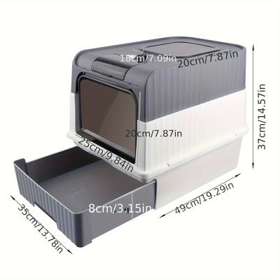 TEMU Cat Toilet Foldable Cat Litter Box With Lid And Plastic Scoop Top Entry Full Enclosed Cat Litter Pan Cat Toilet Grey Image
