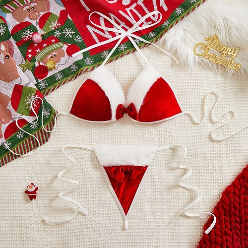 Lingerie Ensembles soutien-gorge String Sous-Vêtements père Noël Mrs. Claus Poupée Sexy pour Femmes Adultes Noël Nouvel An la veille de Noël Soirée Noël Soutien-gorge