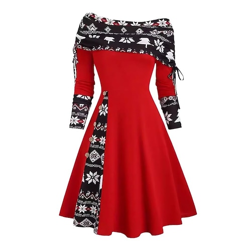 Robe Charleston Robe de cocktail Robe de fête Flocon de Neige Élégant Dame Epaules Dénudées pour Femmes Adultes Noël Nouvel An la veille de Noël Soirée Noël Robe