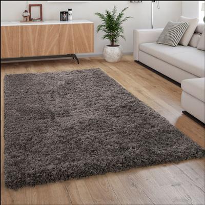 Hochflor Teppich Kuschelig Modern Shaggy Flokati Stil Gemütlich Uni Anthrazit 200 cm Quadrat - Paco