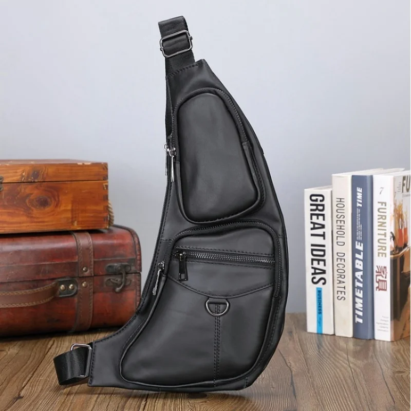Sac à bandoulière en cuir vintage pour hommes, sac à bandoulière, voyage en plein air, randonnée, poitrine, petit, initié, affaires, décontracté, mode