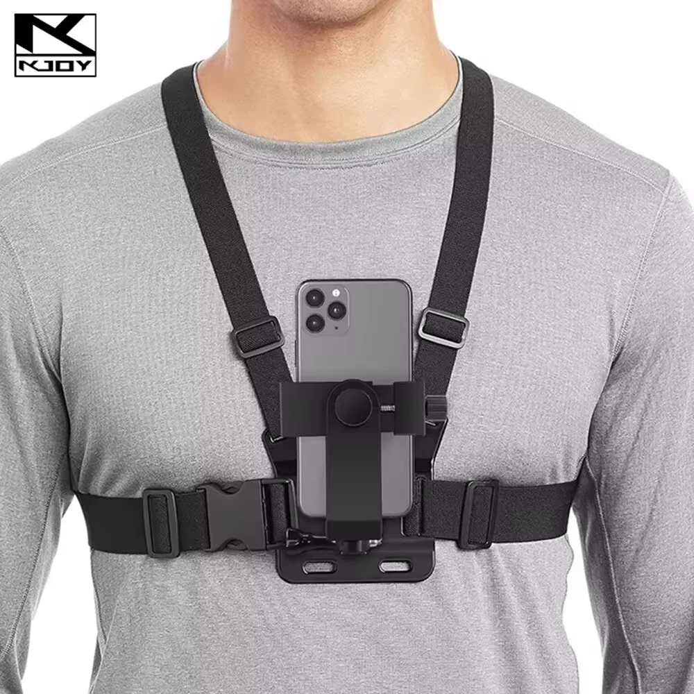 Support de téléphone portable réglable KKJOY avec fixation sur poitrine pour caméra sportive et smartphone, accessoires de support noir