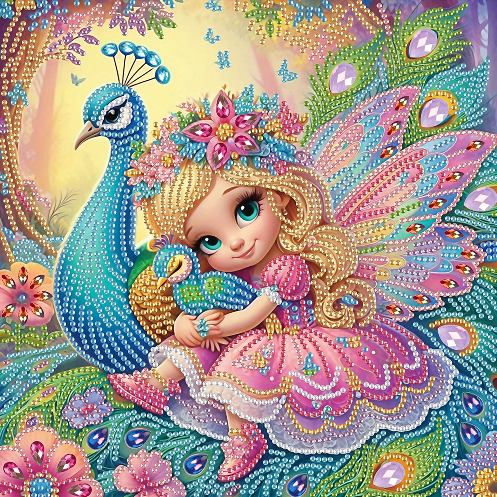 Kits d'art de diamant de forme spéciale 5D pour fille et paon, Kits de peinture d'art de diamant pour débutants, cadeau de décoration murale de maison, bricolage