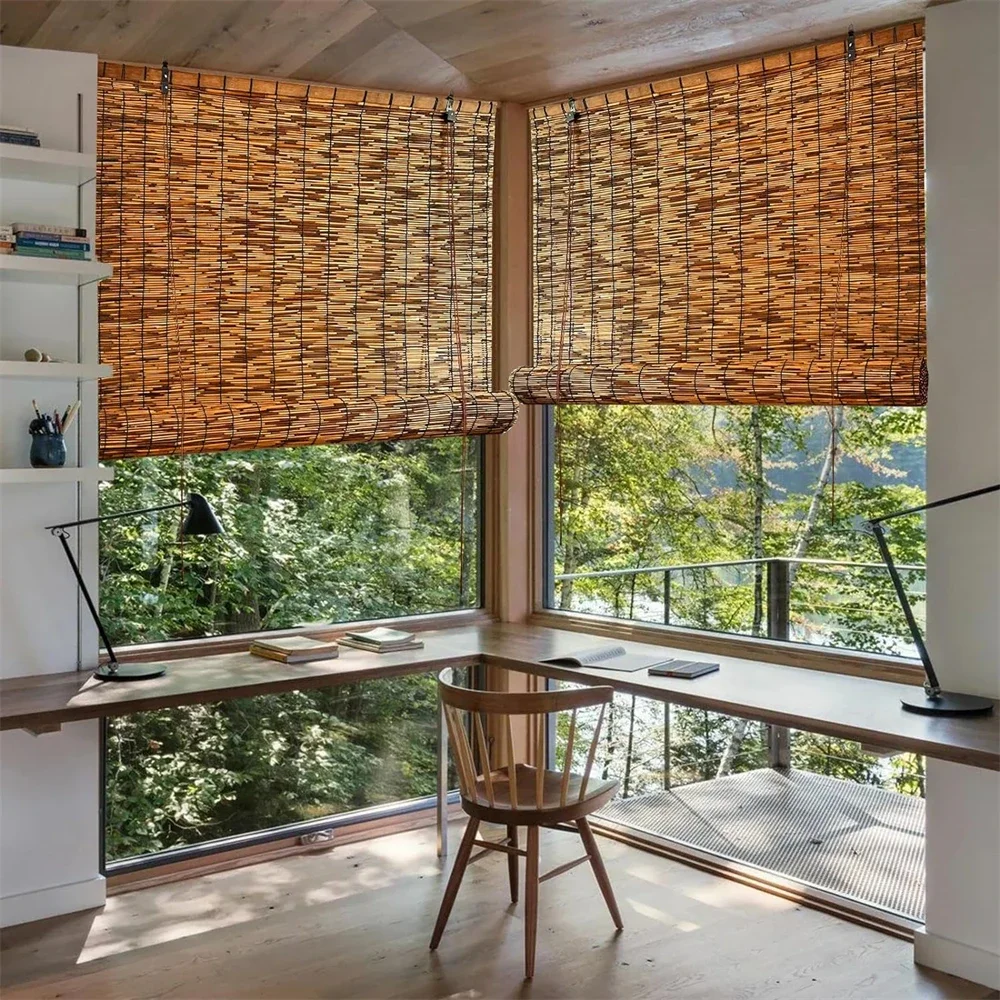 Rollos-Bildschirm, natürliche Schilfrohrvorhänge, Fensterläden, Heber, Outdoor-Sonnenschutz, Schilfrohrvorhang, für Fenster, Küche, Teestube, Balkon