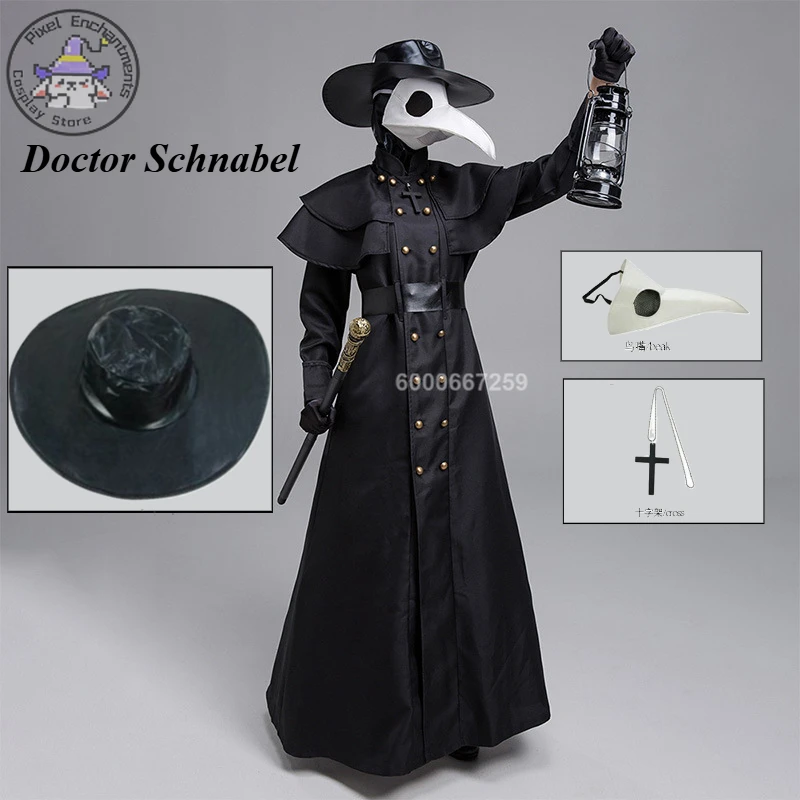 Halloween Party mittelalter liche Kapuze Robe Pest Arzt Kostüm Maske Hut Männer Mönch Cosplay Steampunk Priester Horror Zauberer Umhang Umhang Image