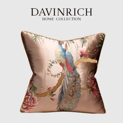 Davinrich seidig orientalisch Blumen Pfau quadratischen Kissen bezug Vintage Vietnam hand Image