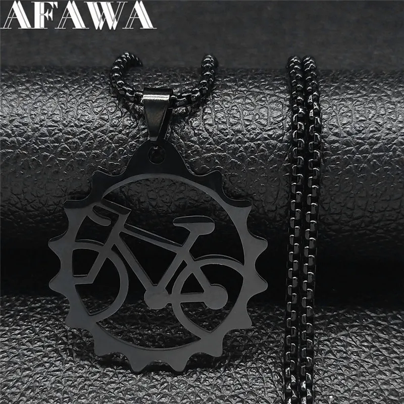 Pneumatici Bicicletta Collane a catena lunga in acciaio inossidabile Donna/Uomo Colore nero Collane per bici Collare per gioielli hombre bicicleta N2653S1