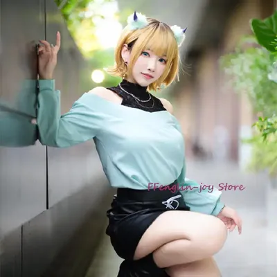Anime Oshi No Ko Memu Cho Cosplay Kostüm Perücke Stiefel Haarnadel Röcke Uniform Mem Cho Halskette Image
