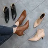 2024 pu Winter Herbst spitzen Zehen Frau Stiefeletten V-Cut Design Mittel absätze Stiefel Frauen extra große Größe 33-48 Damenschuhe