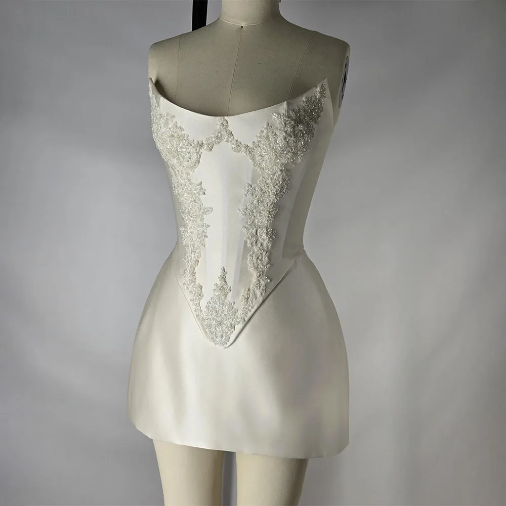 Beige Cocktailkleider 2-teilig, Satin, Perlenapplikation, 2024, Damen-Cocktailkleider, Mini-Crop-Top, A-Linie, sexy Partykleid, kurz