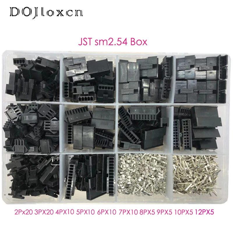 1 BOX 1230 Stück SM2.54 Kits 2 3 4 5 6 7 8 9 10 12 Pin Pitch Buchsen- und Steckerleisten Kabel Schwarzer Steckverbinder JST SM2.54 Image