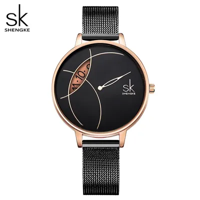 Shengke Frauen Mode Uhr Kreative Dame Casual Uhren Edelstahl Mesh Band Stilvolle Desgin Silber Quarz