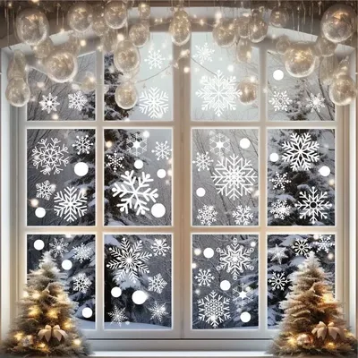 6 Blatt 114 stücke Schneeflocke elektro statische Fenster aufkleber Weihnachten Winter tür Hintergrund dekoration weiße Schneeflocke Glas aufkleber Image