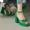 Helle Grün Gelb Bunte Rosa Offene spitze Knöchel Riemen Dame Kleid Pumpen Plattform Schuhe Sexy Klobigen High Heels Sandalen Für frauen