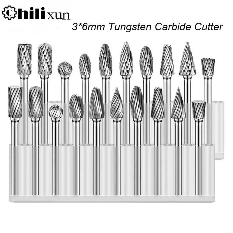 Rotations-Hartmetall-Frässtift-Set, 1/8 Zoll Schaft, 1/4 Zoll Kopflänge, Wolframstahl für Holzbearbeitung, Bohren, Metall, Schnitzen, Gravieren, Polieren Image