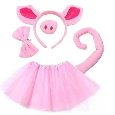 Frauen Mädchen rosa Schwein Kostüm Ohren Nase Schwanz Fliege Tutu Rock Kostüm Party Karneval Image