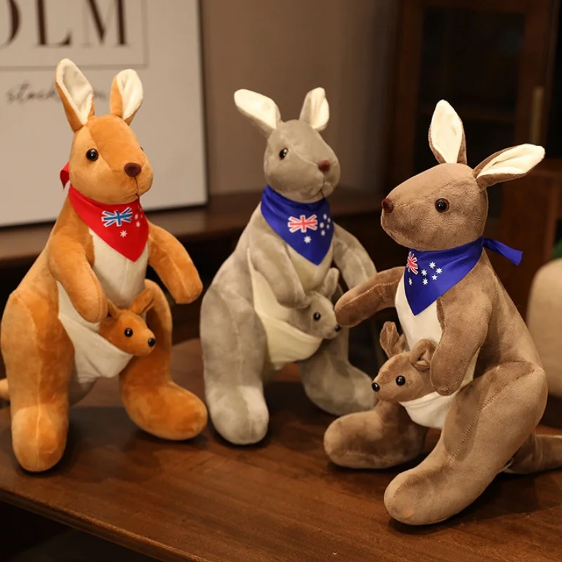 Lebensechter Schal Mama mit Baby Känguru Plüschtier Kinderspielzeug Simulation australische Tiere Känguru Plüschtier Lustiges Geschenk für Kinder Image