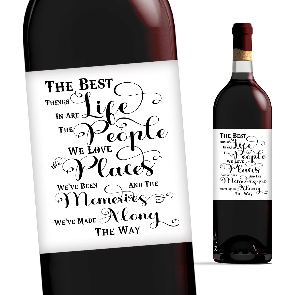 4 Stück inspirierende Weinflaschen-Aufkleber, die besten Dinge im Leben, Geschenketiketten für Geburtstagsfeiern für Freunde und Familie, Partyzubehör Image