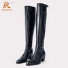 Prxdong neue Marke Damen kniehohe Stiefel med Heels runde Zehen schwarzes Kleid lässig weiblich Herbst Winter warme Schuhe Größe 34-42