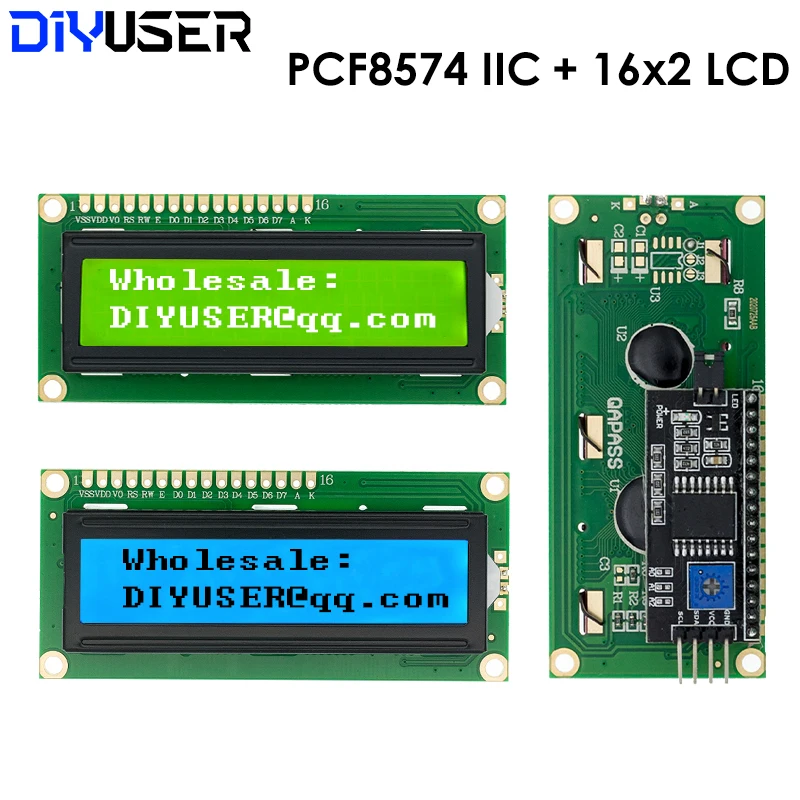 LCD1602 1602 LCD-Modul Blau/Gelb Grüner Bildschirm 16x2 Zeichen LCD-Display PCF8574T PCF8574 IIC I2C-Schnittstelle 5V für Arduino Image
