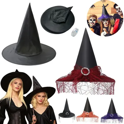 Halloween Hexen hut schwarz Oxford Stoff Zauberer Kappe für Party Maskerade Kostüm Cosplay Requisiten Halloween Hof Dekoration Image