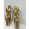 Gold Peep Toe Slip auf Hausschuhen dünne High Heel Plattform modische sexy coole Winter große Größe Frau Schuhe Zapatillas Mujer