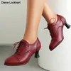 Retro Oxford Pumps Frau Vintage Schnürung runde Zehen High Heels Kleid Zapatos Damen Marke Design Flügel Derby Schuhe plus Größe 43