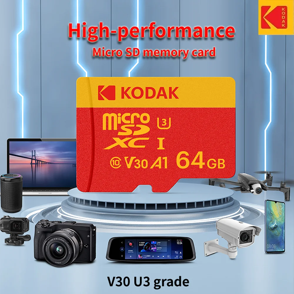 Kodak Hochgeschwindigkeits-Microsdxc-Karten adapter-32GB-256GB, UHS-I u3 v30 a1, für Laptops, Smartphones, Überwachungs-und Dash-Cams Image