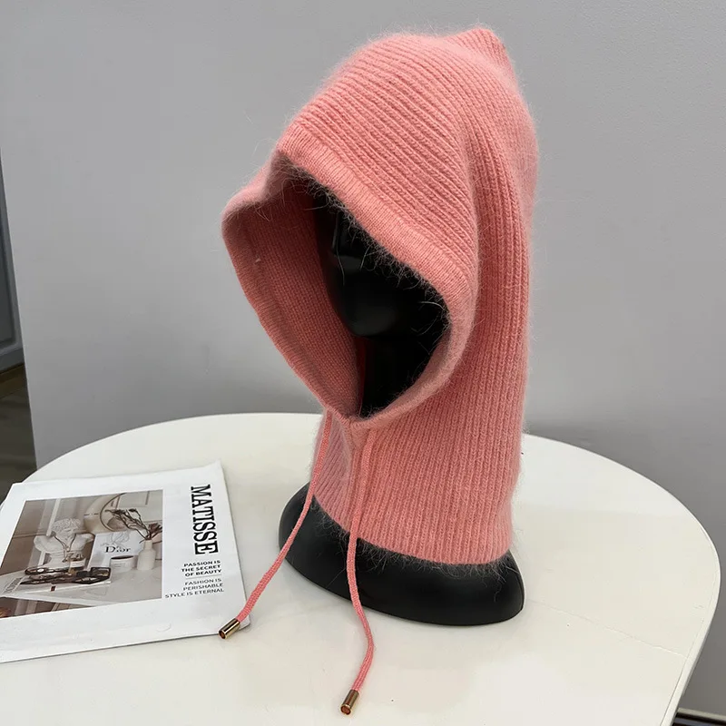 Hut Einfarbig Angora Kaninchen Haar Gestrickte Kappe Alle Auf Einem Hut frauen Balaclava Schal Pullover Hut Heißer Image