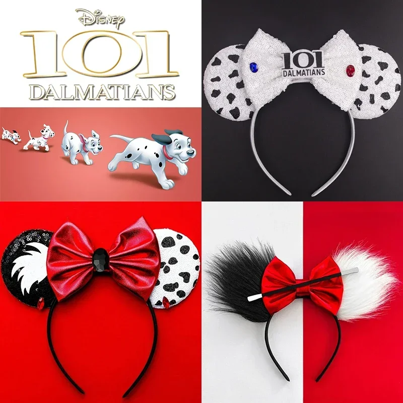 Disney 101, Dalmatiner-Ohren-Stirnbänder für Mädchen, Baby, Cruella de Vil, Haarbänder, Damen, Flecken, Schleife, Haarschmuck, Kopfbedeckung für Erwachsene und Kinder Image