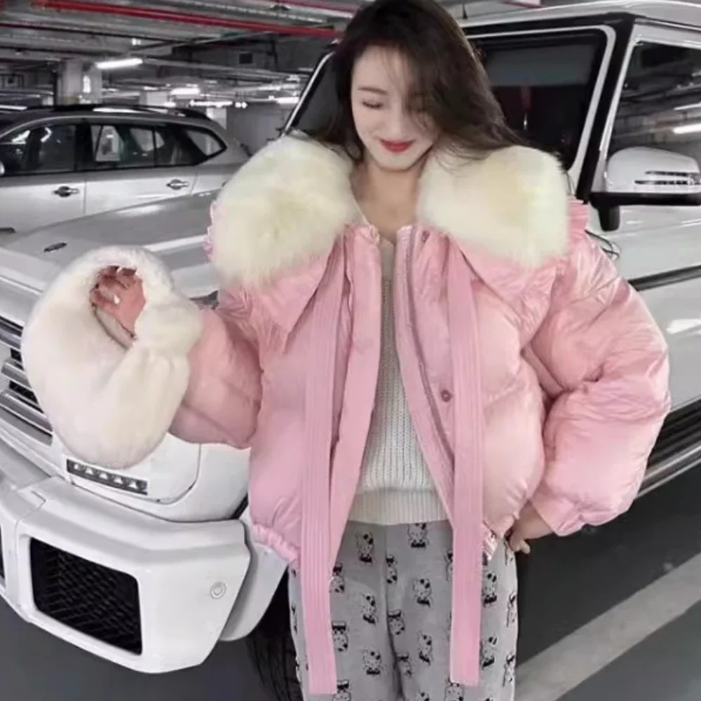 Weiße Ente Unten Mantel 2024 Mode Lässig Neue Winter Echt Fox Pelz Kragen Frauen Kurze Lose Warme Unten Mantel Weibliche Büro dame Image