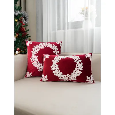1 Stück roter niederländischer Samt-Weihnachtskranz, Stickerei-Kissenbezug, Schlafsaal, Image