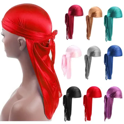 Verstellbare Männer Frauen Chemo Cap vor gebundene Kopf wickel Bandana Seide Durag Piraten hut Turban Hijab Image